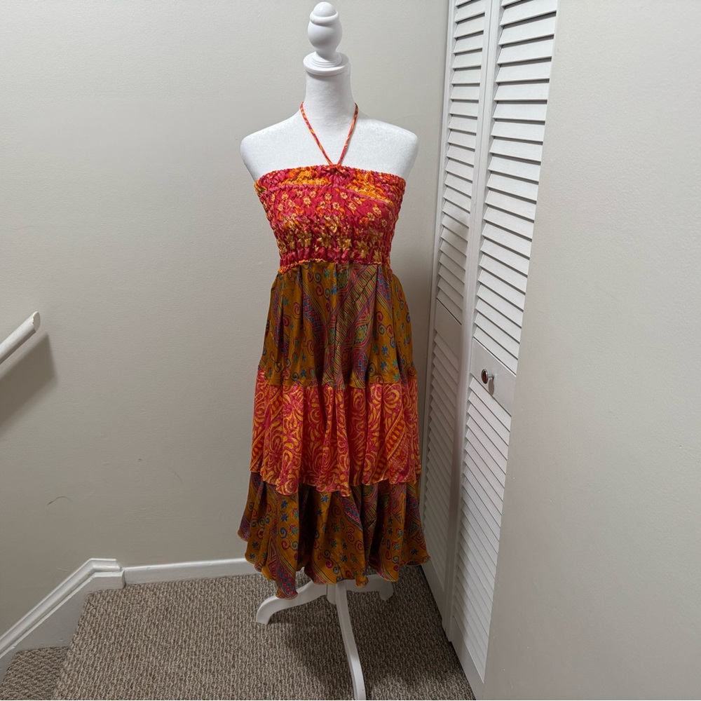 Darn Good Yarn Sedona Orange Smocked Halter Sundress